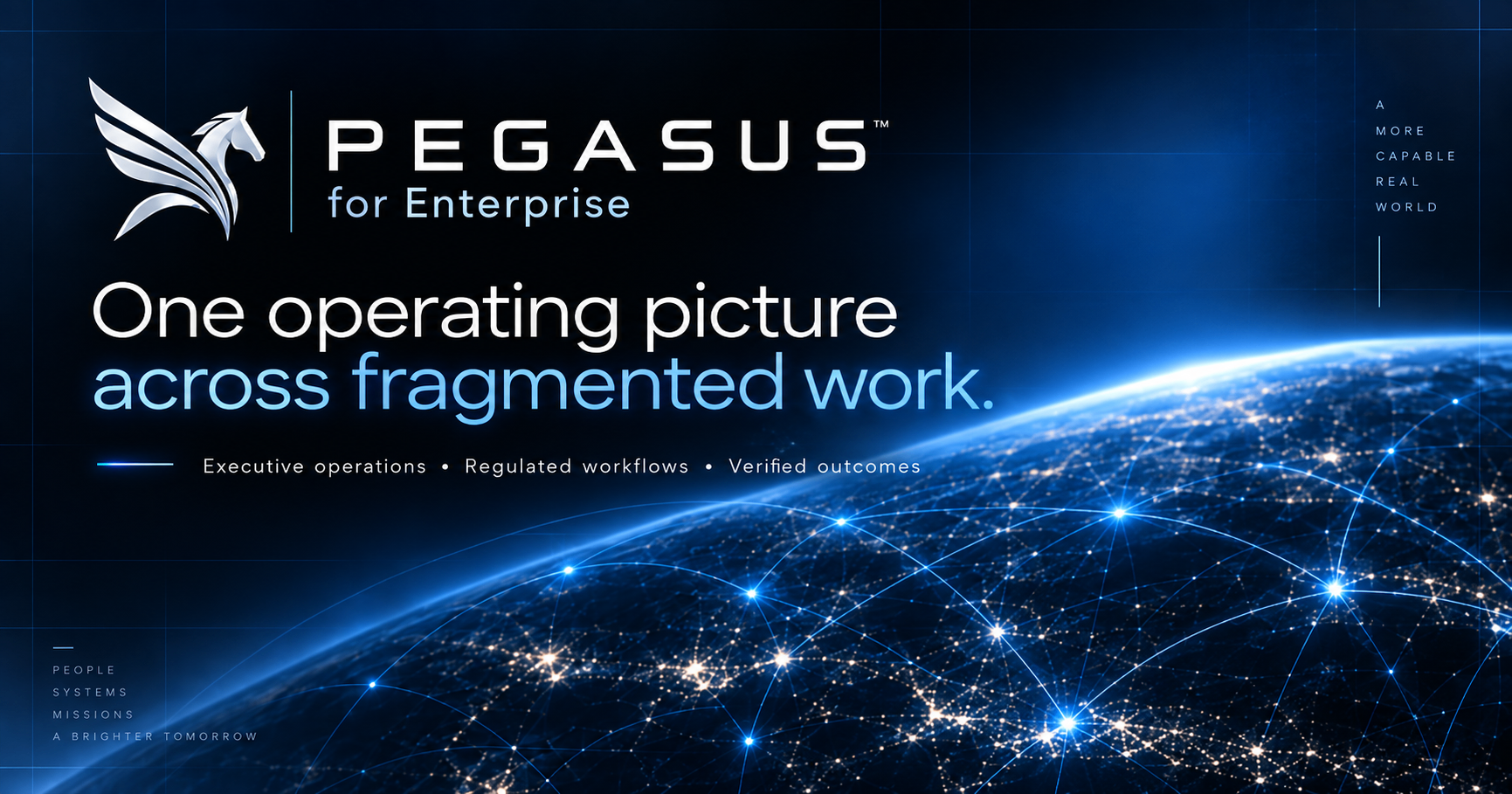PEGASUS for Enterprise visual showing global coordination and enterprise operations